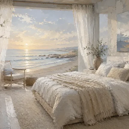 Sunrise Beachfront Coastal Bedroom Wall Art Canvas Print