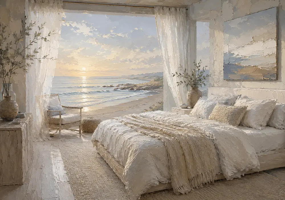 Sunrise Beachfront Coastal Bedroom Wall Art Canvas Print