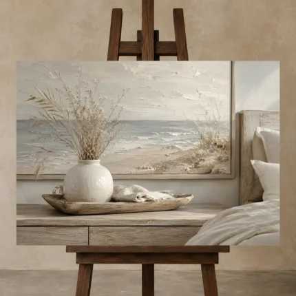 Ceramic Vase Seascape Coastal Bedroom Wall Art Canvas Print shown in Studio Easel