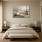 Ceramic Vase Seascape Coastal Bedroom Wall Art Canvas Print showcased in an elegant minimalist interior