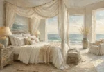 Canopy Bed Ocean View Coastal Bedroom Wall Art Canvas Print