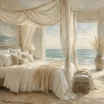 Canopy Bed Ocean View Coastal Bedroom Wall Art Canvas Print