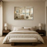 Canopy Bed Ocean View Coastal Bedroom Wall Art Canvas Print showcased in an elegant minimalist interior