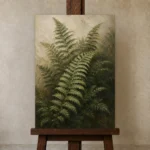 Fern Leaves Botanical Wall Art Canvas Print displayed on a studio easel