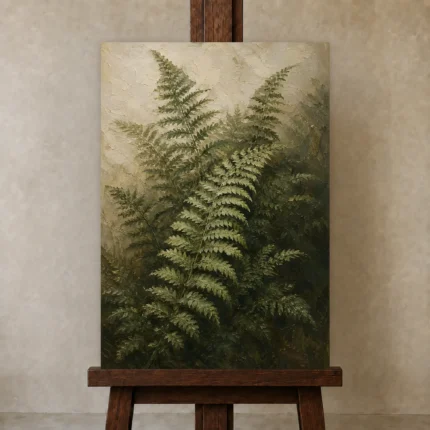Fern Leaves Botanical Wall Art Canvas Print shown in Studio Easel