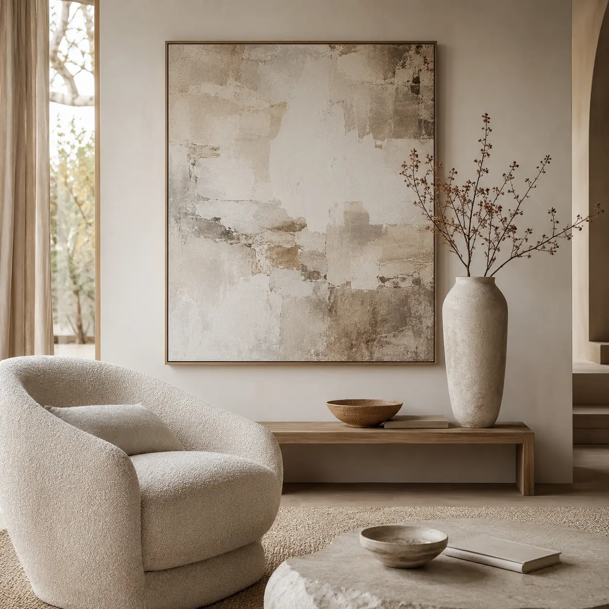 Discover Wabi Sabi Wall Art with organic textures, earthy tones, and refined Japanese-inspired simplicity for calm, gallery-inspired interiors.