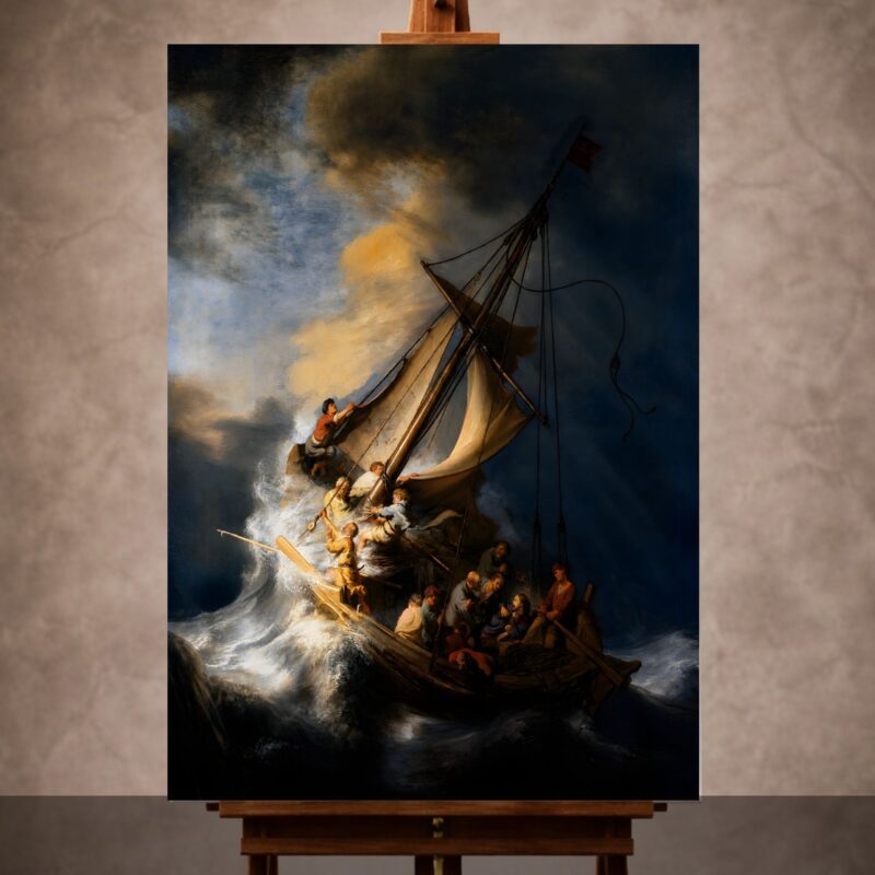 Storm on the Sea of Galilee Print featuring Rembrandt seascape artwork for elegant museum-inspired interiors