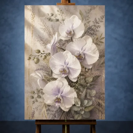 White Orchid Living Room Wall Art canvas print featuring elegant botanical flowers for sophisticated interiors