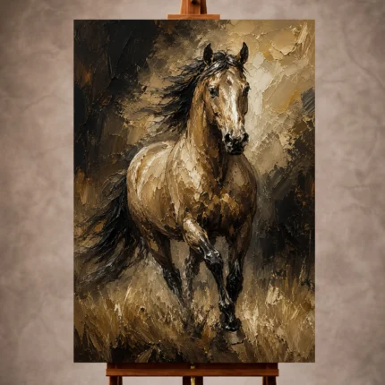 Golden Galloping Horse Wall Art Canvas Print