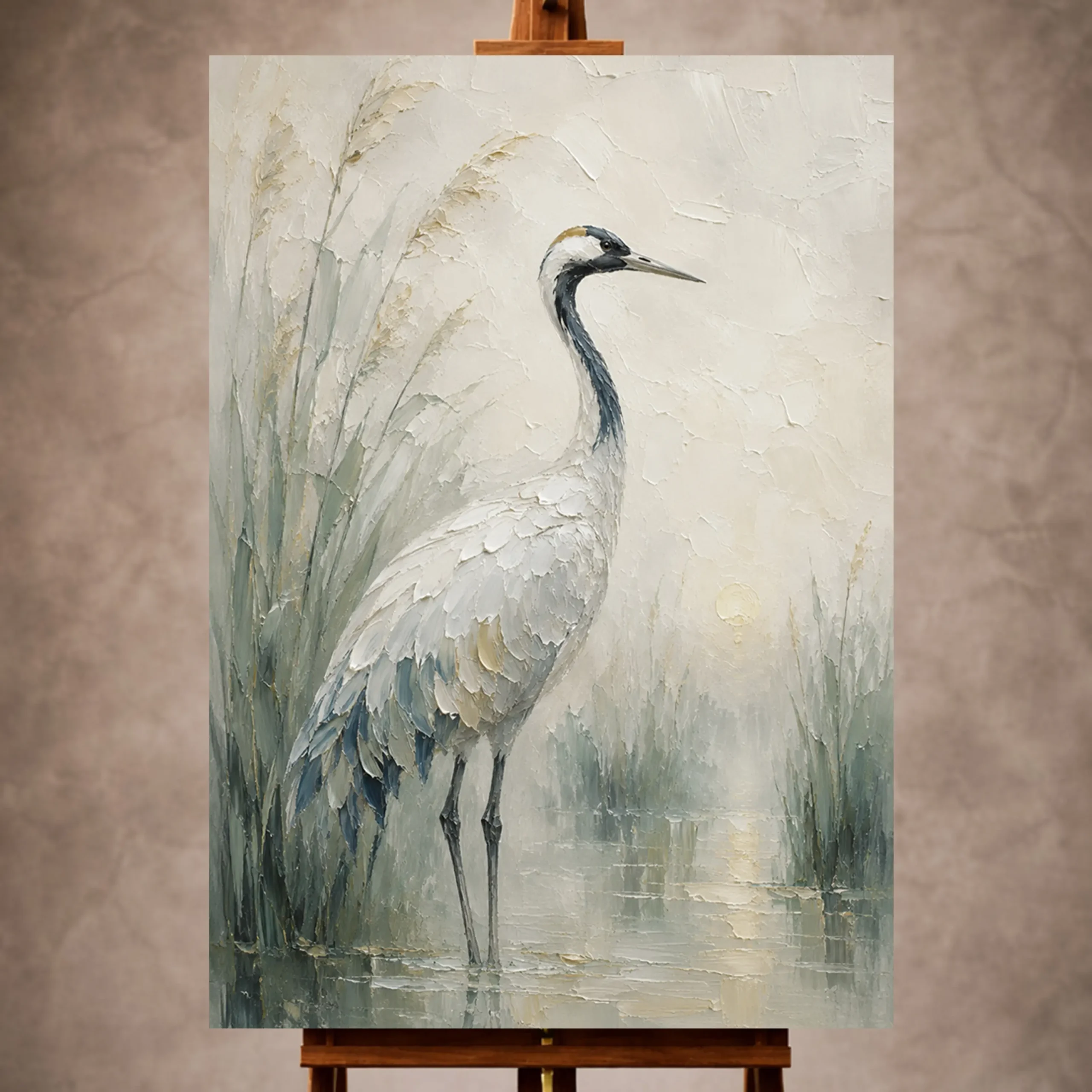 _Dikey Mocvkap001 Elegant Crane Bird Wall Art Canvas Print - Image 1