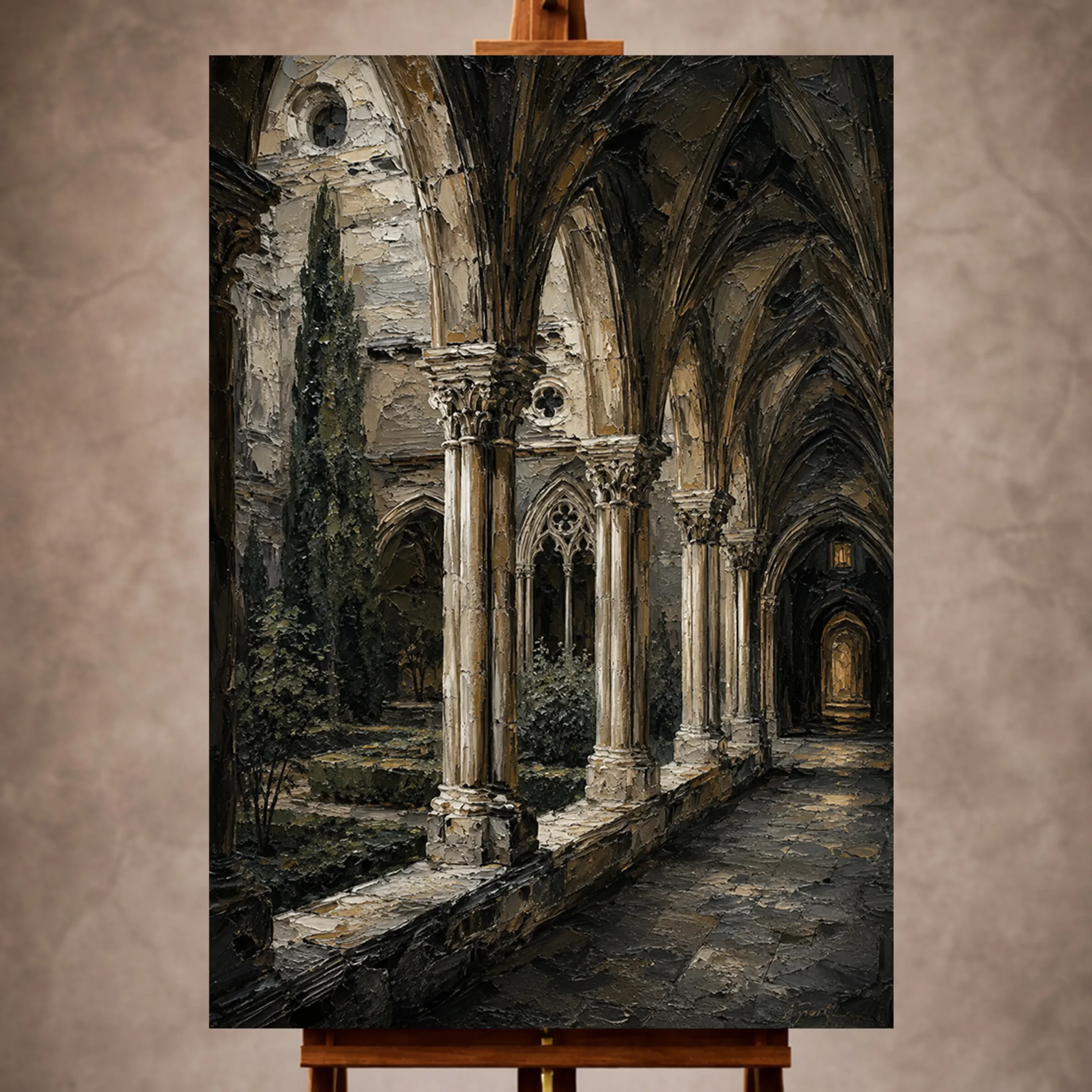 _Dikey Mocvkap001 Cloister Arcade Gothic Architecture Wall Art Canvas Print - Image 1