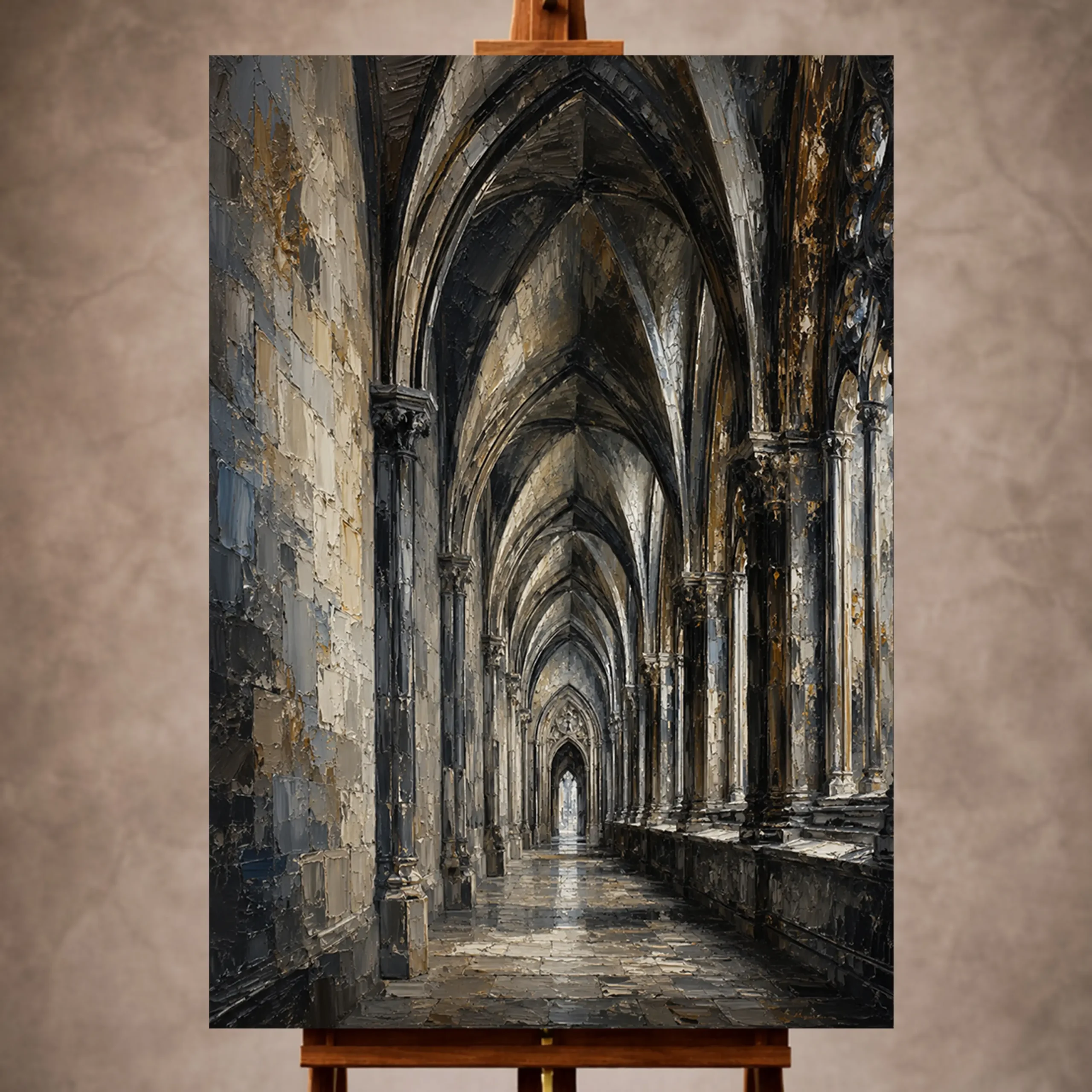 _Dikey Mocvkap001 Vaulted Corridor Gothic Architecture Wall Art Canvas Print - Image 1