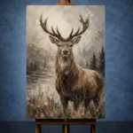 Lakeside Stag Wildlife Portrait Wall Art Canvas Print - Image 2
