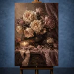 Candlelit Rose Bouquet Romantic Bedroom Wall Art Canvas Print - Image 3