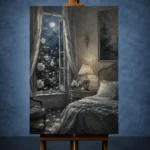Moonlit Blossom Courtyard Moonlit Bedroom Wall Art Canvas Print - Image 3
