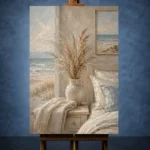 Pampas Vase Coastal Bedroom Wall Art Canvas Print - Image 3