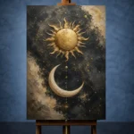 Golden Sun and Crescent Moon Sun and Moon Wall Art Canvas Print - Image 3