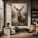 Lakeside Stag Wildlife Portrait Wall Art Canvas Print - Image 3