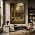 Shadowed Cloister Mediterranean Architecture Wall Art Canvas Print - Image 3