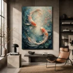 Twin Koi Fish Sea Life Wall Art Canvas Print - Image 3