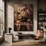 Candlelit Rose Bouquet Romantic Bedroom Wall Art Canvas Print - Image 4