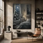 Moonlit Blossom Courtyard Moonlit Bedroom Wall Art Canvas Print - Image 4