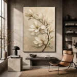 Ivory Magnolia Branch Botanical Bedroom Wall Art Canvas Print - Image 4