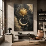 Golden Sun and Crescent Moon Sun and Moon Wall Art Canvas Print - Image 4