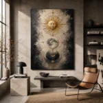 Golden Celestial Alignment Sun and Moon Wall Art Canvas Print - Image 4