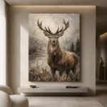 Lakeside Stag Wildlife Portrait Wall Art Canvas Print - Image 4