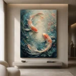 Twin Koi Fish Sea Life Wall Art Canvas Print - Image 4