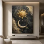 Golden Sun and Crescent Moon Sun and Moon Wall Art Canvas Print - Image 5