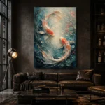Twin Koi Fish Sea Life Wall Art Canvas Print - Image 5