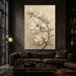 Ivory Magnolia Branch Botanical Bedroom Wall Art Canvas Print - Image 6