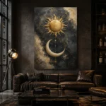 Golden Sun and Crescent Moon Sun and Moon Wall Art Canvas Print - Image 6