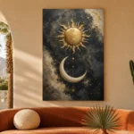 Golden Sun and Crescent Moon Sun and Moon Wall Art Canvas Print - Image 7