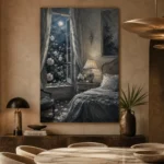Moonlit Blossom Courtyard Moonlit Bedroom Wall Art Canvas Print - Image 8