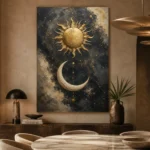 Golden Sun and Crescent Moon Sun and Moon Wall Art Canvas Print - Image 8