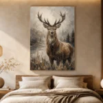 Lakeside Stag Wildlife Portrait Wall Art Canvas Print - Image 8