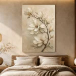 Ivory Magnolia Branch Botanical Bedroom Wall Art Canvas Print - Image 9