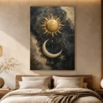 Golden Sun and Crescent Moon Sun and Moon Wall Art Canvas Print - Image 9