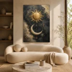 Golden Sun and Crescent Moon Sun and Moon Wall Art Canvas Print - Image 10