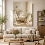 Sunlit Boucle Chair Serene Neutral Bedroom Wall Art Canvas Print - Image 10