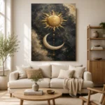 Golden Sun and Crescent Moon Sun and Moon Wall Art Canvas Print - Image 11