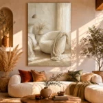 Sunlit Boucle Chair Serene Neutral Bedroom Wall Art Canvas Print - Image 11
