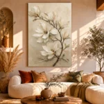 Ivory Magnolia Branch Botanical Bedroom Wall Art Canvas Print - Image 12