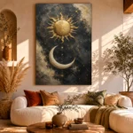 Golden Sun and Crescent Moon Sun and Moon Wall Art Canvas Print - Image 12