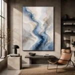 Blue River Flow Fluid Abstract Wall Art Canvas Print - Image 2
