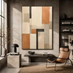 Terracotta Grid Geometric Abstract Wall Art Canvas Print - Image 2