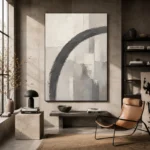 Charcoal Arc Neutral Abstract Wall Art Canvas Print - Image 2